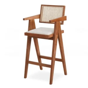 mid century style wooden bar arm chair with rattan cane work for cafe pub restaurant 600x